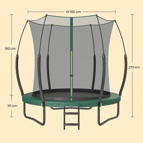 Trampolim sem molas Ø 305 cm, trampolim de exterior para crianças, cordas elásticas Verde