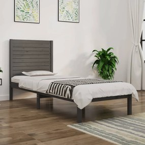 vidaXL Estrutura cama pequena solteiro 75x190 cm madeira maciça cinza