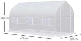 Estufa Tipo Túnel 400x200x200cm Estufa de Jardim com 6 Janelas Transpi