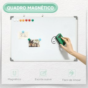 Quadro Magnético com Estrutura de Liga de Alumínio 90x60 cm Apagador 4 Marcadores e 10 Ímás para Escritório Casa Branco