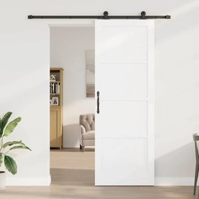 Porta de Correr com Conjunto de Hardware Branca 83x232 cm Madeira Sóli