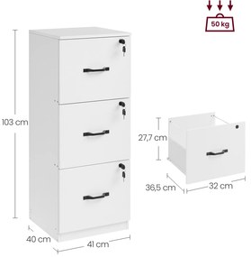 Armário de arquivo com 3 gavetas com chave branco