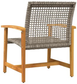 Cadeiras de jardim 2 pcs vime PE/madeira de acácia maciça cinza