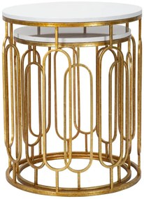 CONJUNTO DE 2 MESAS DE APOIO 46X55-39X48 CM DOURADO E BRANCO