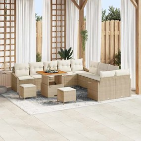 Conjunto de Sofás de Jardim vidaXL com Almofadas Bege em Rattan Sintético Acácia