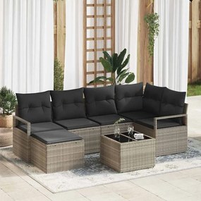 vidaXL Conjunto de Sofá de Jardim de 7 Peças com Almofadas Cinzento Rattan Poliéster