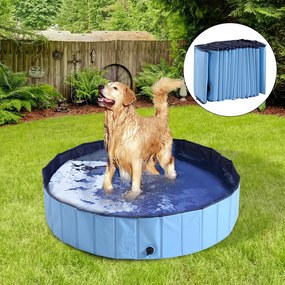Banheira para Cães Gatos Dobrável Piscina para Animais de Estimação Natação Banho Φ140x30cm Cor Azul