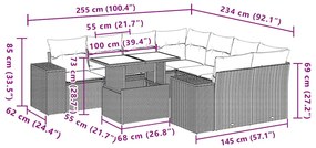 9 pcs conjunto de sofás p/ jardim c/ almofadões vime PE preto