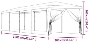 319250 vidaXL Party Tent with 10 Mesh Sidewalls Red 3x12 m HDPE