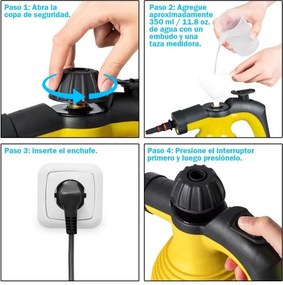Máquina de limpeza a vapor portátil sem químicos com 9 acessórios e design seguro para casa, carro e pátio 350 ml Amarelo