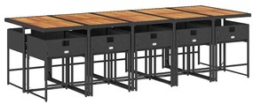 11 pcs conjunto de jantar p/ jardim c/ almofadões vime PE preto