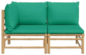 2 pcs conjunto lounge de jardim bambu c/ almofadões verdes
