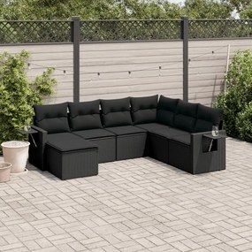 7 pcs conjunto de sofás p/ jardim c/ almofadões vime PE preto