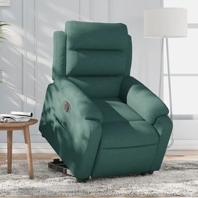 vidaXL Poltrona reclinável elevatória elétrica tecido verde-escuro