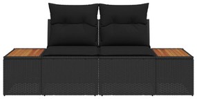 Sofá de Jardim 2 Lugares com Almofadas em Rattan Preto