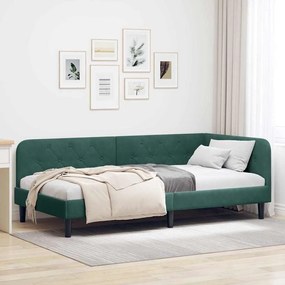 vidaXL Estrutura de Cama de Canto Verde Escuro 90 x 190 cm Veludo