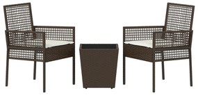 Conjunto de Bistro de Jardim de 3 Peças com Almofadas Castanho em Ratt