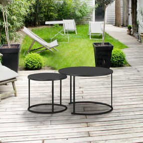Outsunny Conjunto de 2 Mesas de Café Ø70x50 cm e Ø50x43 cm Mesas Auxiliares Redondas de Metal para Sala de Estar Dormitório Carga Máxima 25kg Preto