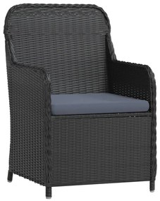 3 pcs conjunto de jantar para jardim com almofadões preto