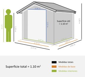 Outsunny Abrigo de Jardim Exterior Abrigo e Jardim Metálico para Armazenamento de Ferramentas com Base Incluída e 4 Janelas 277x195x192cm Cinza Escuro