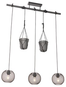 Candeeiro suspenso industrial preto 3 luzes - Flor Industrial