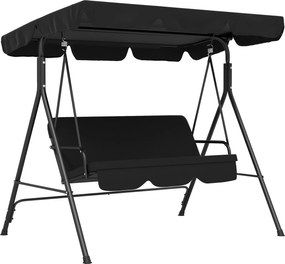 Outsunny Baloiço de Jardim de 3 Lugares com Almofada Toldo Ajustável e Estrutura de Aço para Balcão Terraço 172x110x153 cm Preto | Aosom Portugal
