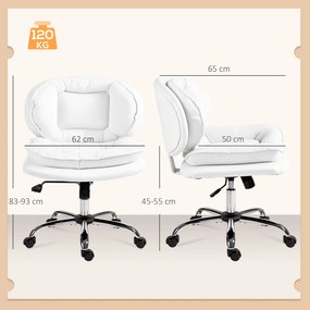 Cadeira de Escritório com Rodas Cadeira para Secretária com Função Baloiço Assento Amplo Sem Braços 60x65x83-93 cm Branco