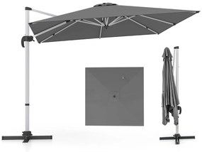 Guarda-sol quadrado de alumínio de 3 m com rotação de 360° e inclinação ajustável, resistente ao vento, para jardim, piscina, terraço Cinzento