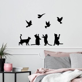 Acessório de Parede Decorativo em Metal Birds Playing With Cats – Pret
