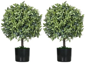 HOMCOM Conjunto de 2 Árvores de Chá Artificial 55 cm Planta Artificial com 343 Folhas Musgo e Vaso Planta Artificial Decorativa Verde