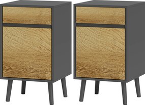 Conjunto de 2 mesas de cabeceira com gavetas e armário, estilo moderno, 40 x 39 x 69 cm, cinzento escuro e natural