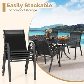 Conjunto de 2 cadeiras de jantar de jardim empilháveis Estrutura resistente ao tecido respirável Pátio exterior Praia 55 x 67 x 83 cm Preto