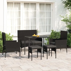 319510 vidaXL 6 pcs conjunto lounge de jardim c/ almofadões vime PE preto