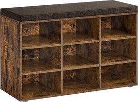 Banco spateira com almofadas e 9 compartimentos 30,3 x 78,5 x 48 cm Castanho vintage