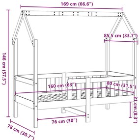 Cama infantil formato casa 80x160 cm pinho maciço branco