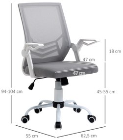 Cadeira de Escritório Ergonômica Giratória com Altura Ajustável Apoio para os Braços Dobrável Suporte Lombar e Encosto Transpirável 62,5x55x94-104cm C