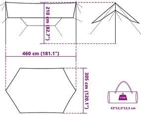 Lona de campismo 460x305x210 cm impermeável verde