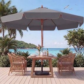 Guarda-sol para pátio de 300 cm com botão de inclinação (BASE NÃO INCLUIDA), cabo de madeira, cobertura ventilada e 8 varas – para jardim, praia, pisc