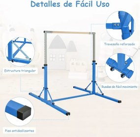 Barra de ginástica infantil dobrável com 13 alturas ajustáveis Estrutura triangular para ginásio em casa Carga 100 kg Azul