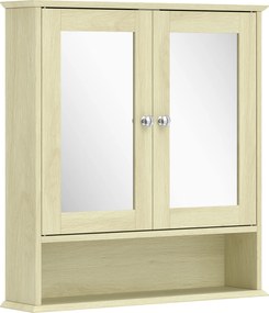 kleankin Armário de Parede com Espelho para Casa de Banho 2 Portas Prateleira Aberta e Ajustável 56x13x58 cm Madeira | Aosom Portugal