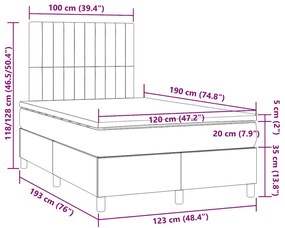 Cama box spring c/ colchão e LED 120x190 cm tecido cinza-claro