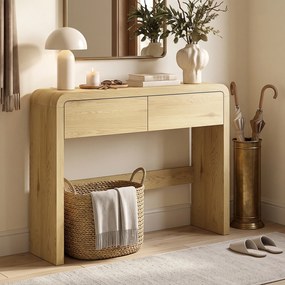 Mesa de Consola, 100 x 30 x 85 cm, 2 Gavetas, cor Madeira Natural