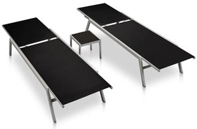 Espreguiçadeiras com mesa 2 pcs aço e textilene preto