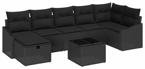 Conjunto de Sofá de Jardim com 8 Peças e Almofadas Preto em Poly Ratta