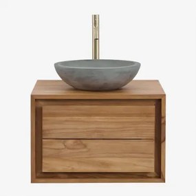 Conjunto De Móvel De Casa De Banho Suspenso Em Madeira De Teca Jabari Madeira De Teca & Cimento Cinzento Redondo Ø40 Cm Tarsis & Sem - Sklum