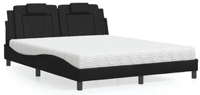 Cama com colchão 160x200 cm couro artificial preto