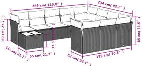 11 pcs conjunto sofás de jardim c/ almofadões vime PE bege