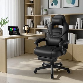 Cadeira de escritório ergonómica, cadeira para jogos com apoio para a cabeça e almofada lombar, regulável em altura Preto