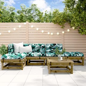 6 pcs conjunto lounge de jardim c/ almofadões pinho impregnado