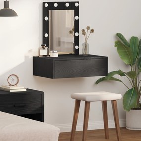 vidaXL Mesa de Maquiagem Montada na Parede com Luzes LED - Carvalho Preto